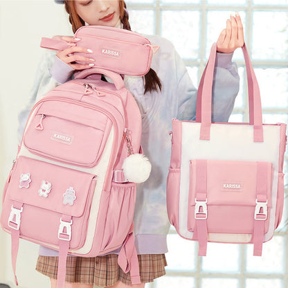 KEBEIXUAN 2pc Backpacks for Girls School Fur Balls and Badges