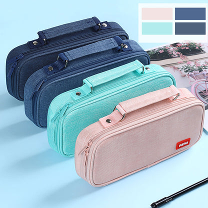 KEBEIXUAN Large Capacity Canvas Pencil Case - Durable Black Zippered Pen Organizer with Multiple Compartments