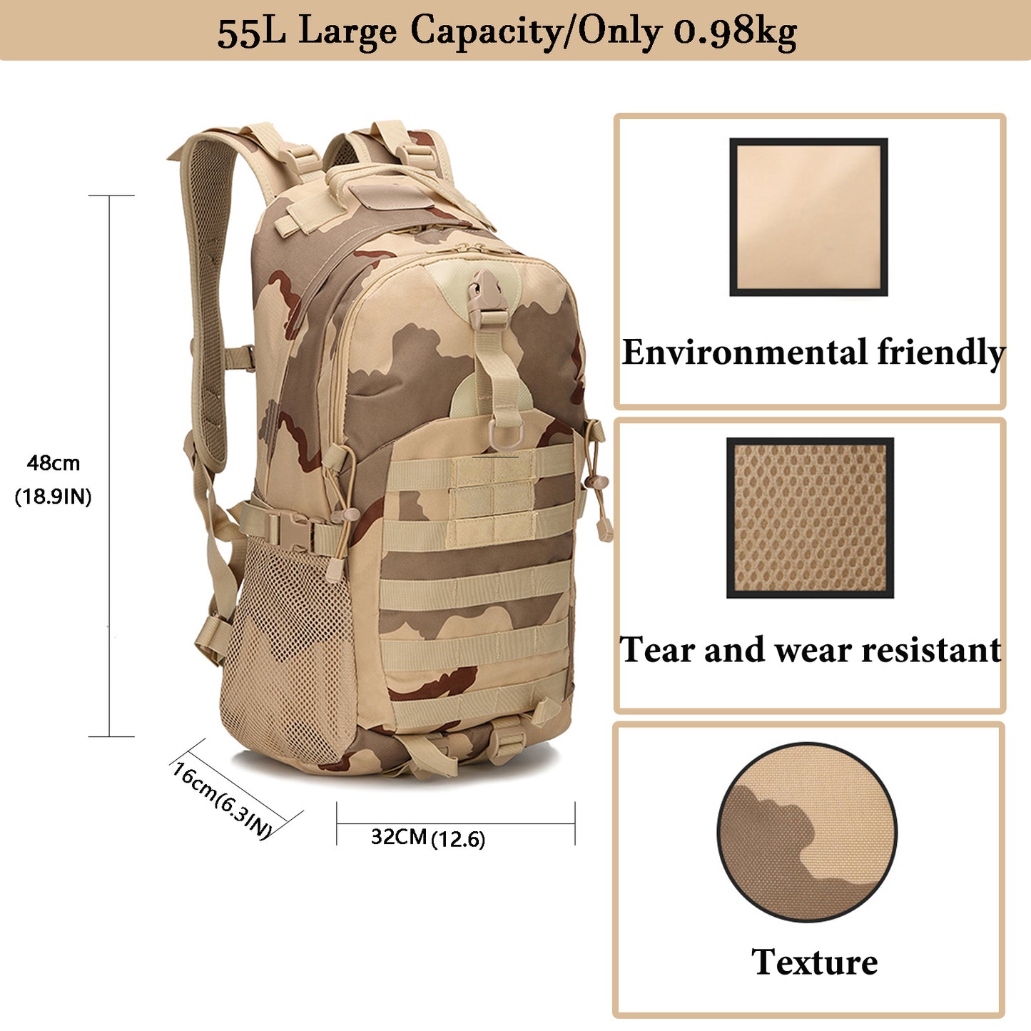 KEBEIXUAN 35L Rucksack Tactical Backpack Trekking rucksacke Outdoor Travel