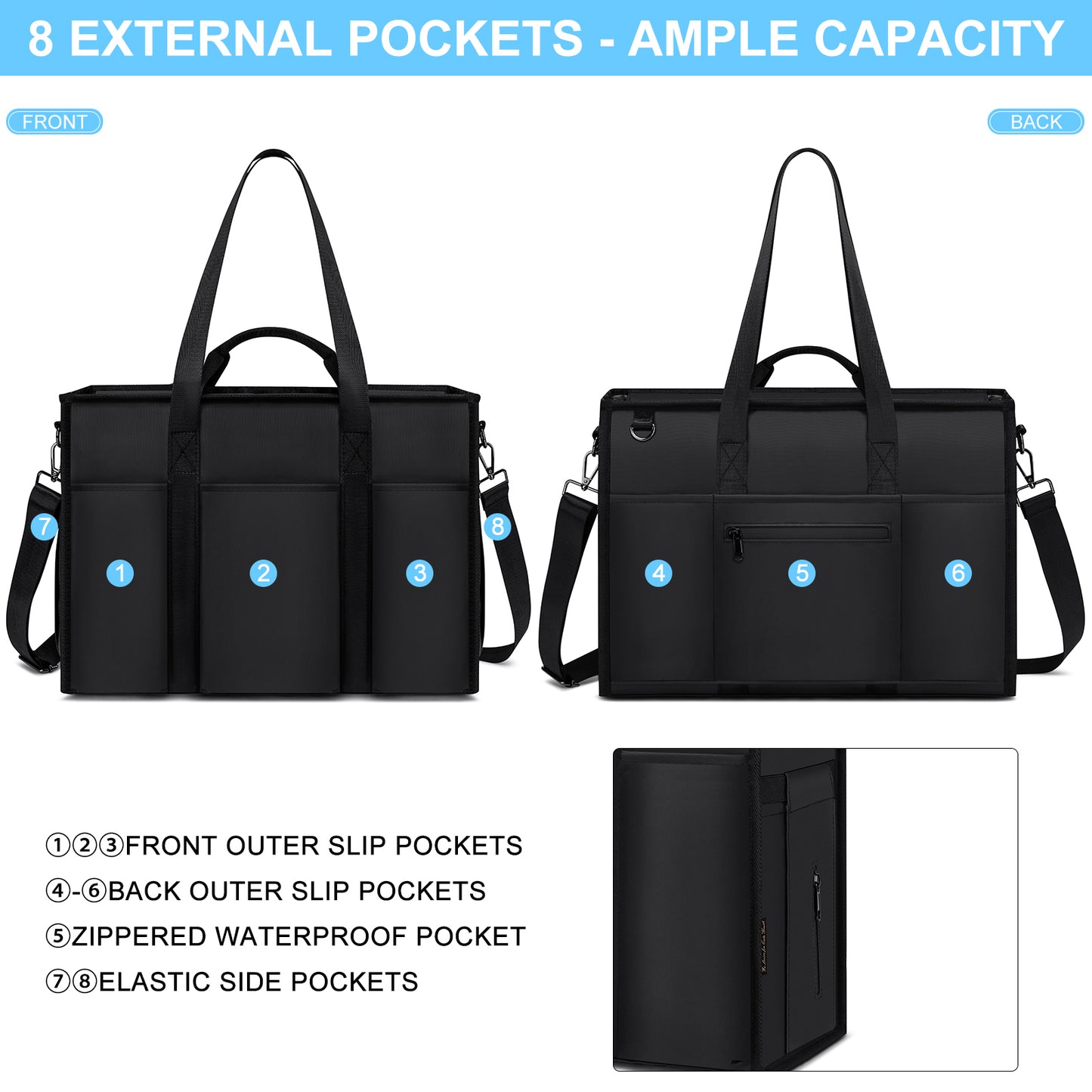 KEBEIXUAN Tote Bag for Women Work, Laptop Bag with Thick Bottom, Waterproof, 22 Pockets for Teacher, Nurse, Professionals