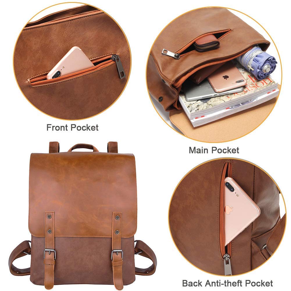 kebeixuan vegan leather backpacks vintage laptop bookbag