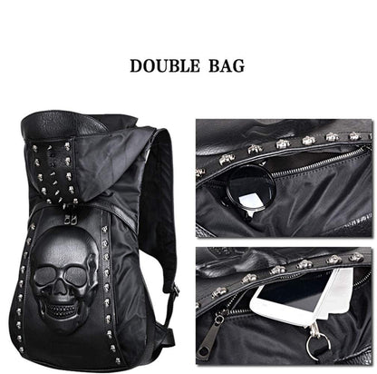 kebeixuan skull backpacks PU leather punk metal stereo