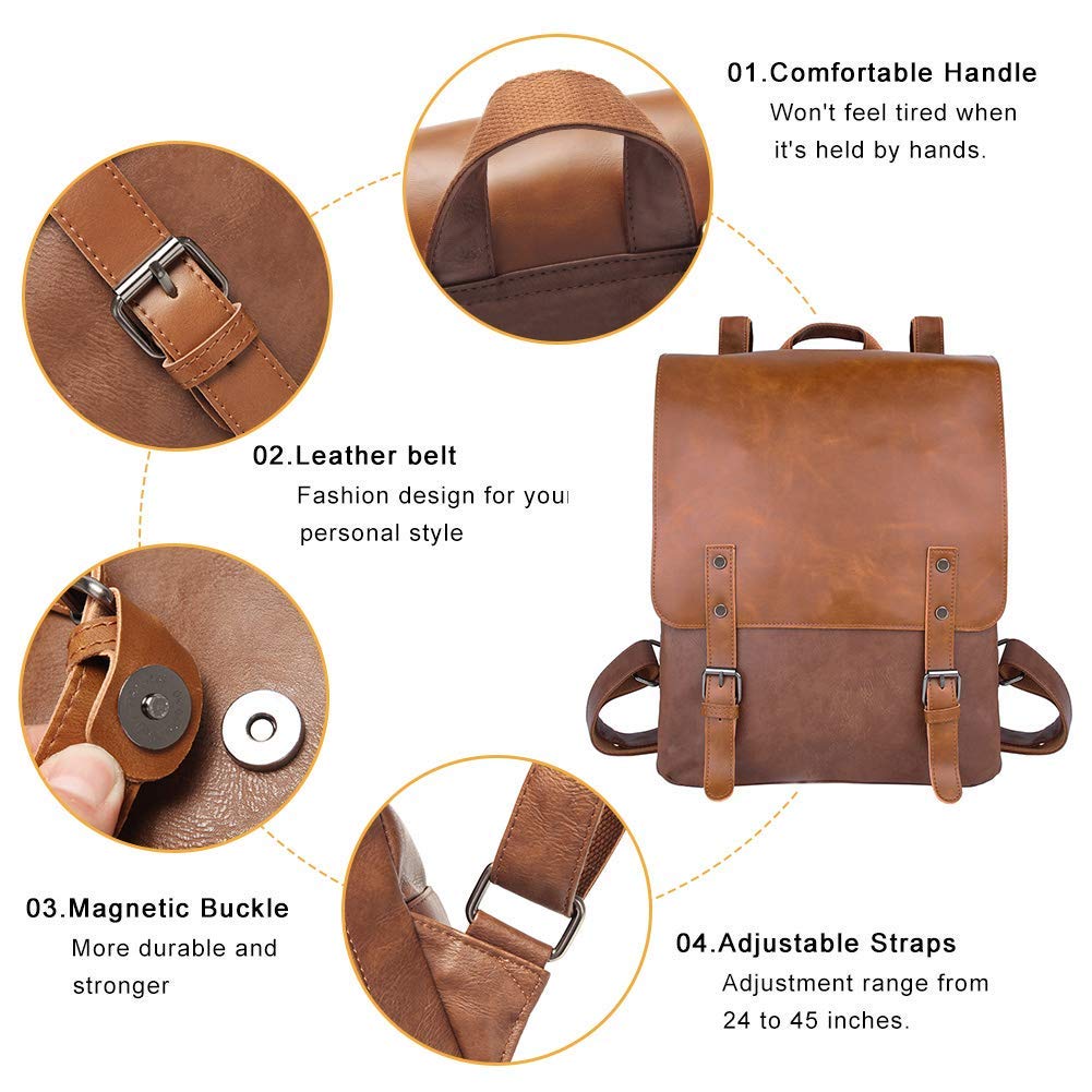 kebeixuan vegan leather backpacks vintage laptop bookbag