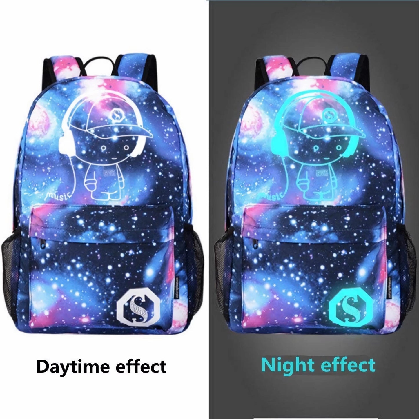 kebeixuan boys luminous trendy backpacks schoolbag anti-theft USB charging