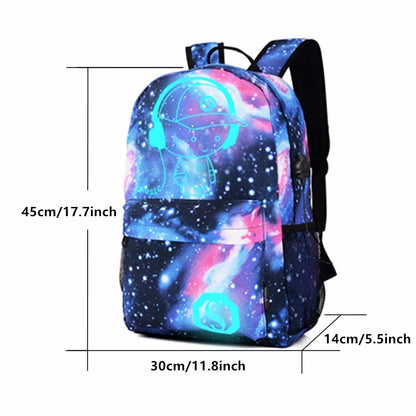 kebeixuan boys luminous trendy backpacks schoolbag anti-theft USB charging