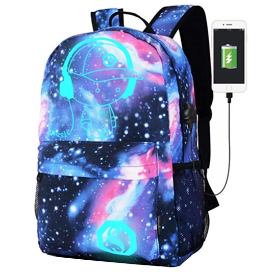 kebeixuan boys luminous trendy backpacks schoolbag anti-theft USB charging