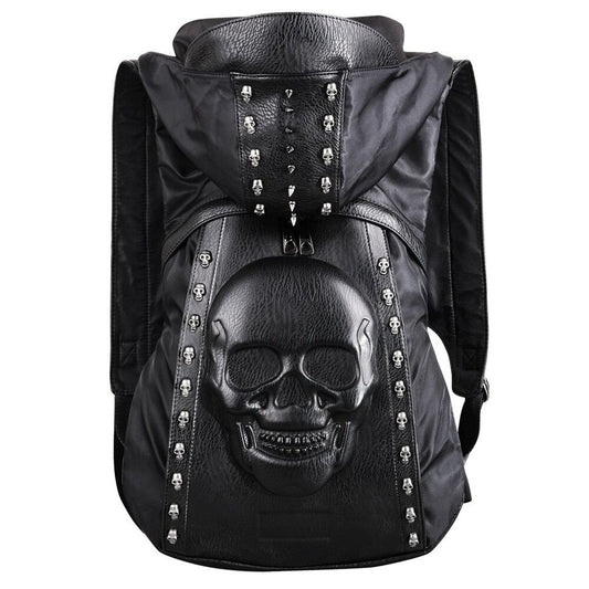 kebeixuan skull backpacks PU leather punk metal stereo