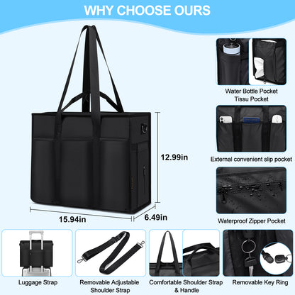 KEBEIXUAN Tote Bag for Women Work, Laptop Bag with Thick Bottom, Waterproof, 22 Pockets for Teacher, Nurse, Professionals