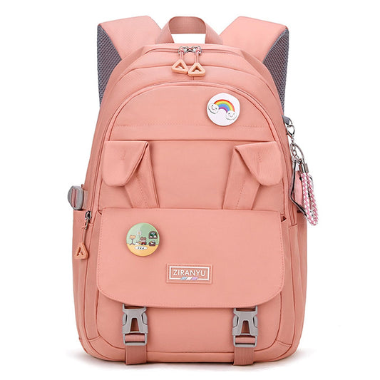 KEBEIXUAN Large Capacity Cute Bunny Ears Backpack for Girls featuring 2 Adorable Badges, Pendant, and Water-Repellent Design - Perfect Kawaii School Bag for Teen Girls.