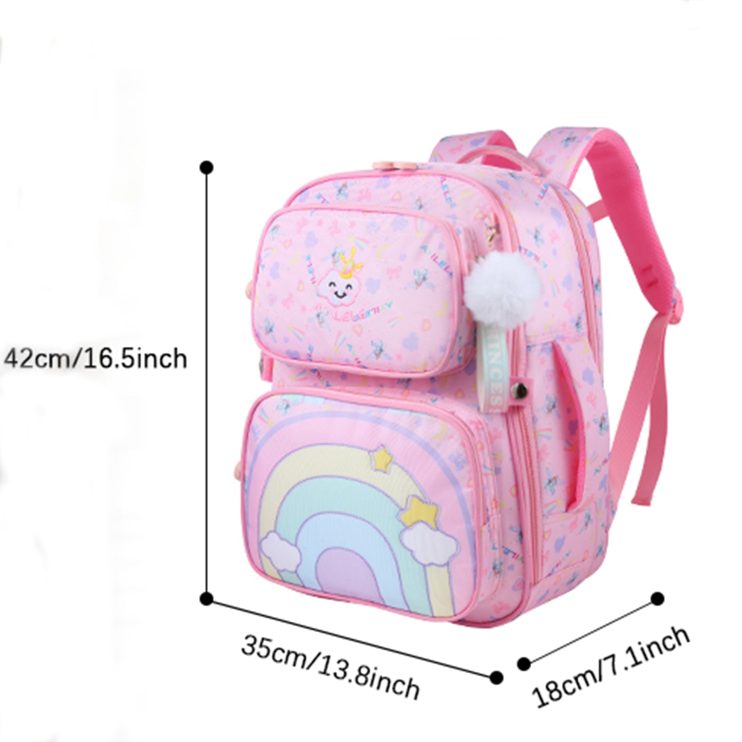 KEBEIXUAN Cute Girls Backpack Schoolbag,Kawaii Rainbow Cartoon Print