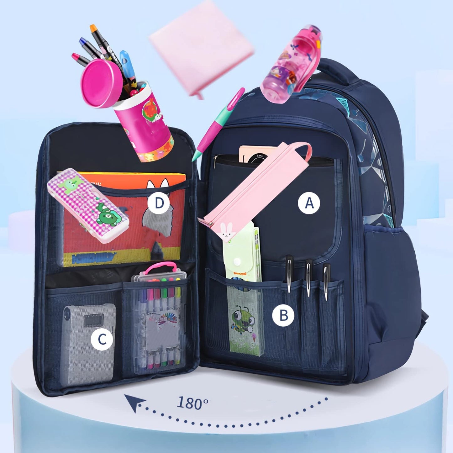 KEBEIXUAN Side Open School Bags,Boys Reflective Backpack