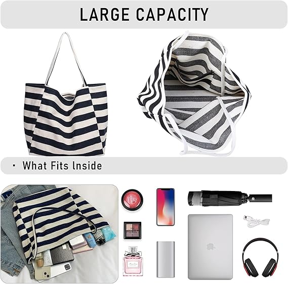 WYCY Canvas Tote Bag Tote Bags for Women Big Capacity Shoulder Bag with Inner Pocket for Work Beach Travel